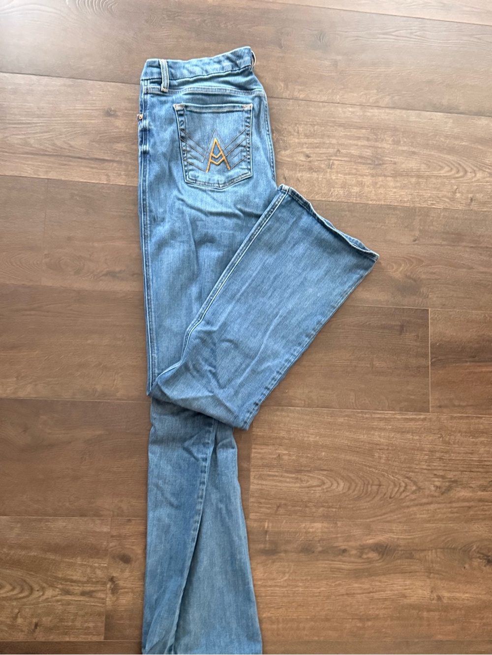 7 For All Mankind Light Blue Straight-Leg Jeans with Embroidered Back Pocket